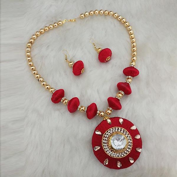 Jeweljunk Gold Plated Austrian Stone Red Thread Necklace Set - 1110624F