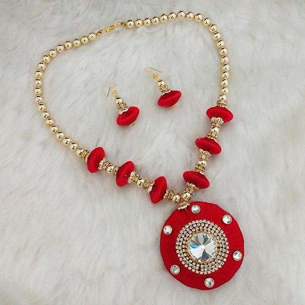 Jeweljunk Austrian Stone Gold Plated Red Thread Necklace Set - 1110625F
