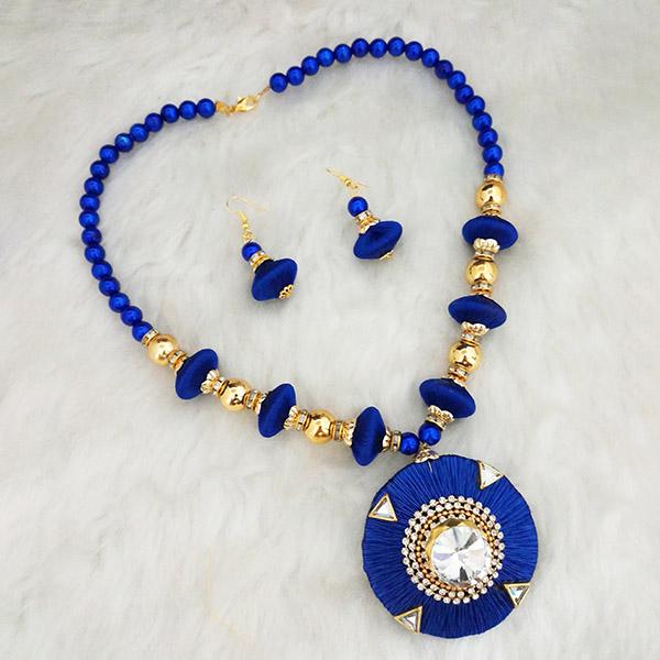 Jeweljunk Blue Thread Austrian Stone Gold Plated Necklace Set - 1110626B
