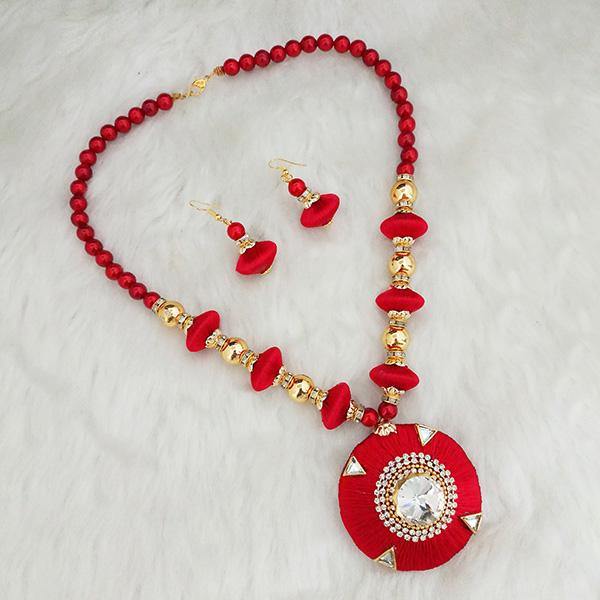 Jeweljunk Austrian Stone Gold Plated Red Thread Necklace Set - 1110626F