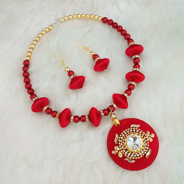 Jeweljunk Austrian Stone Gold Plated Red Thread Necklace Set - 1110627F