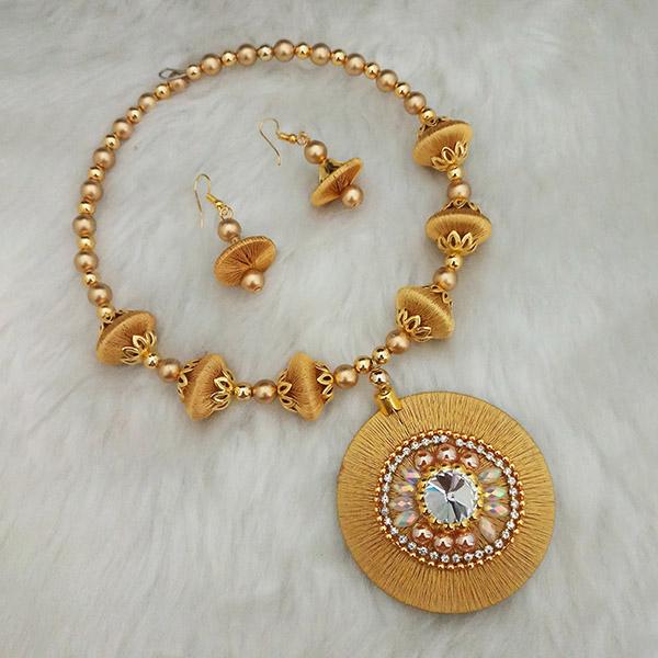 Jeweljunk Austrian Stone Gold Plated Beige Thread Necklace Set - 1110628A