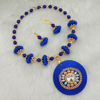 Jeweljunk Blue Thread Austrian Stone Gold Plated Necklace Set - 1110628B