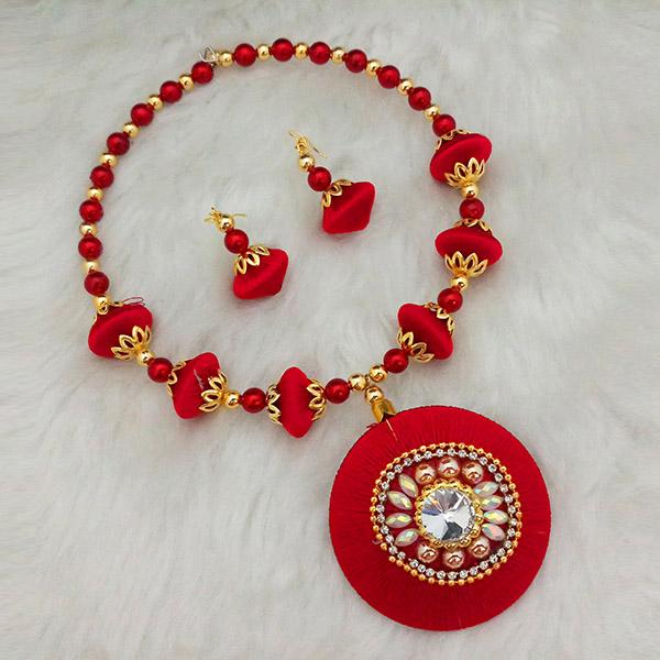Jeweljunk Austrian Stone Gold Plated Red Thread Necklace Set - 1110628F