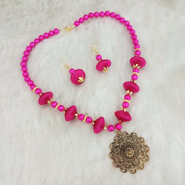 Jeweljunk Pink Beads Gold Plated Thread Necklace Set - 1110630D