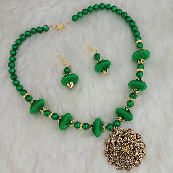 Jeweljunk Green Beads Gold Plated Thread Necklace Set - 1110630E