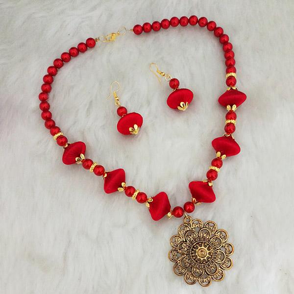 Jeweljunk Gold Plated Red Thread Necklace Set - 1110630F