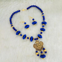 Jeweljunk Blue Beads Thread Gold Plated Necklace Set - 1110631B