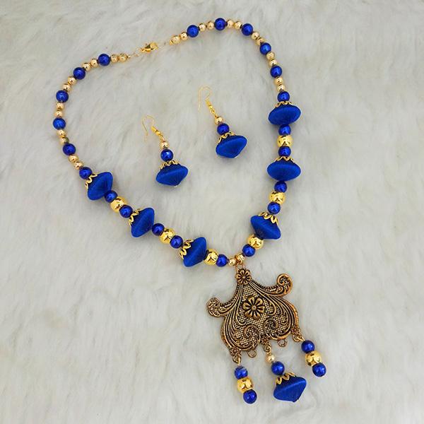 Jeweljunk Blue Beads Thread Gold Plated Necklace Set - 1110632B