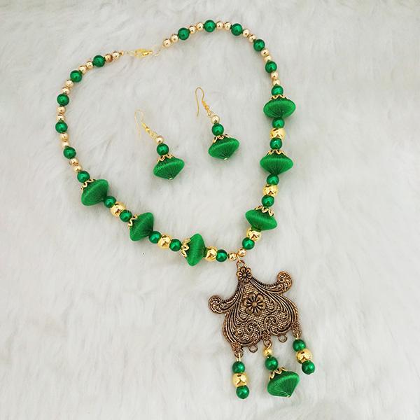 Jeweljunk Green Beads Gold Plated Thread Necklace Set - 1110632E