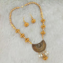 Jeweljunk Gold Plated Beige Thread Necklace Set - 1110633A