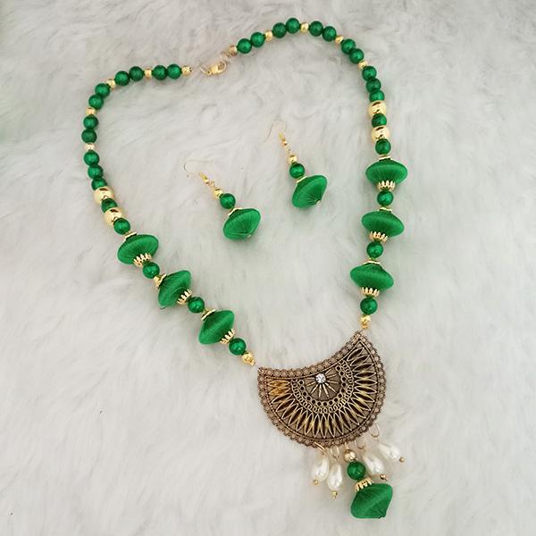 Jeweljunk Green Beads Gold Plated Thread Necklace Set - 1110633E