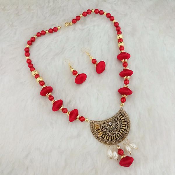 Jeweljunk Gold Plated Red Beads Thread Necklace Set - 1110633F