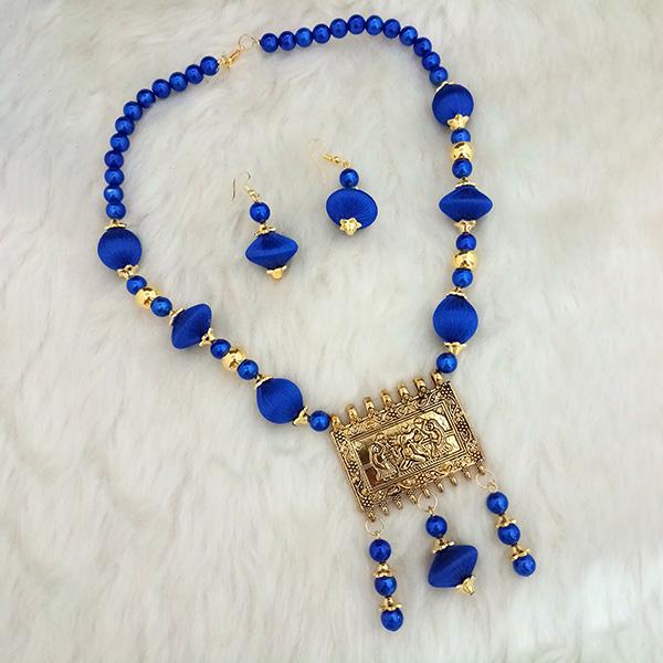 Jeweljunk Blue Beads Gold Plated Thread Necklace Set - 1110634B