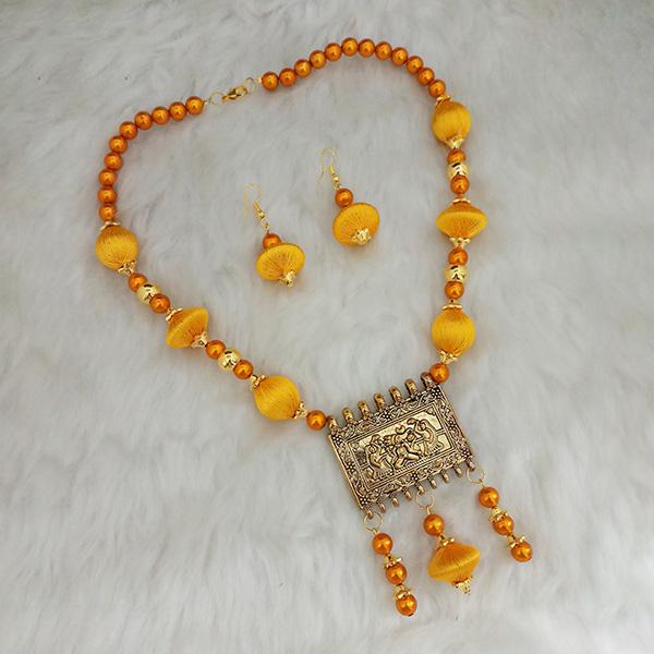 Jeweljunk Yellow Beads Gold Plated Thread Necklace Set - 1110634C