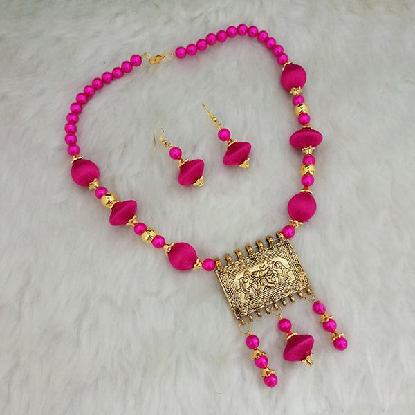 Jeweljunk Pink Beads Gold Plated Thread Necklace Set - 1110634D