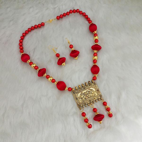 Jeweljunk Gold Plated Red Beads Thread Necklace Set - 1110634F