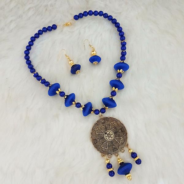 Jeweljunk Gold Plated Blue Beads Thread Necklace Set - 1110635B