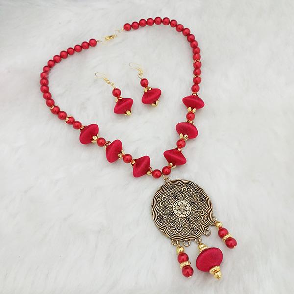 Jeweljunk Red Beads Gold Plated Thread Necklace Set - 1110635E