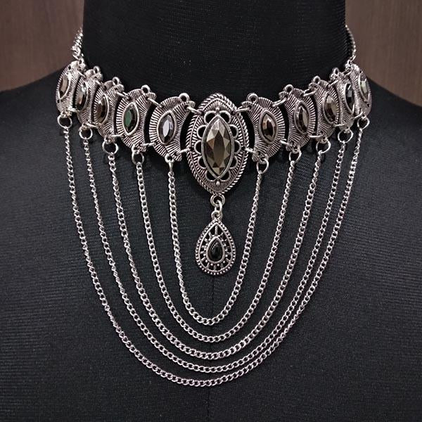 Urthn Rhodium Plated Stone Statement Necklace - 1110757B