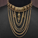 Urthn Antique Gold Black Pota Stone Statement Necklace - 1110758A
