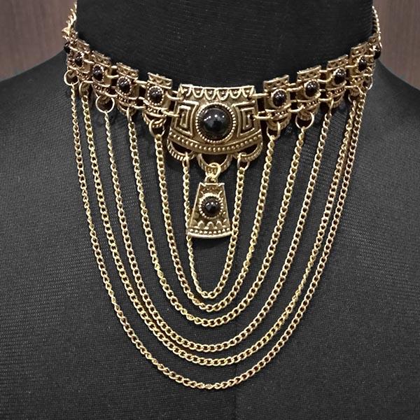 Urthn Black Pota Stone Antique Gold Statement Necklace - 1110759A