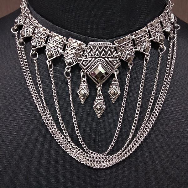 Urthn Rhodium Plated Stone Statement Necklace - 1110762B