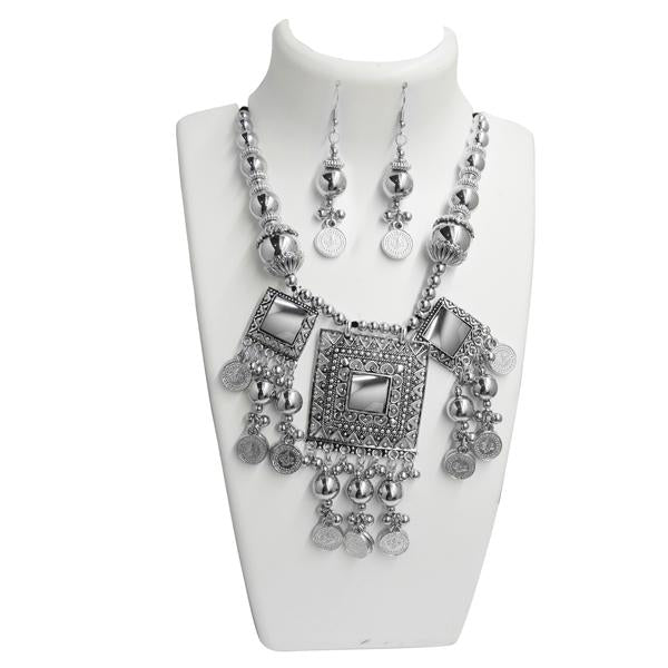 Jeweljunk Rhodium Plated Long Necklace Set - 1110805