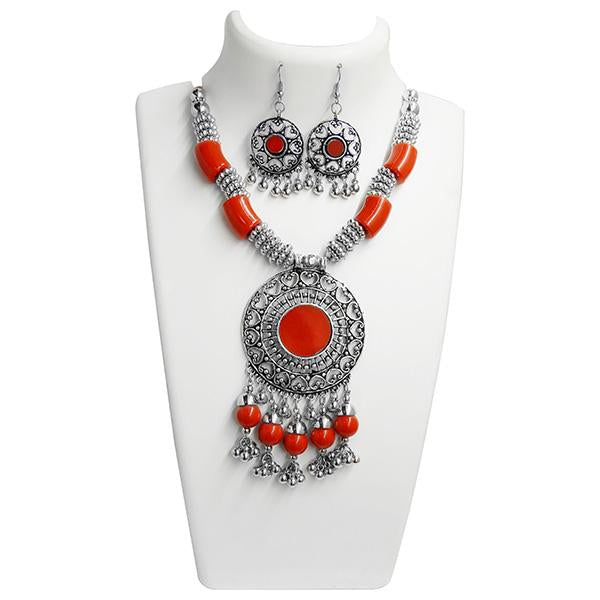 Jeweljunk Orange Beads Navratri Special Necklace Set - 1110810