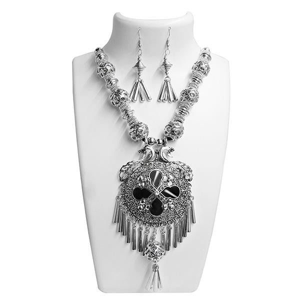 Jeweljunk Rhodium Plated  Navratri Special Necklace Set - 1110826