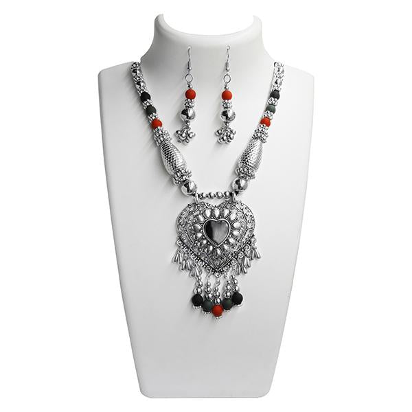 Jeweljunk Black And Red Beads Navratri Special Necklace Set - 1110860