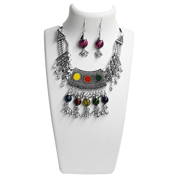 Jeweljunk Rhodium Plated Navratri Special Necklace Set - 1110876