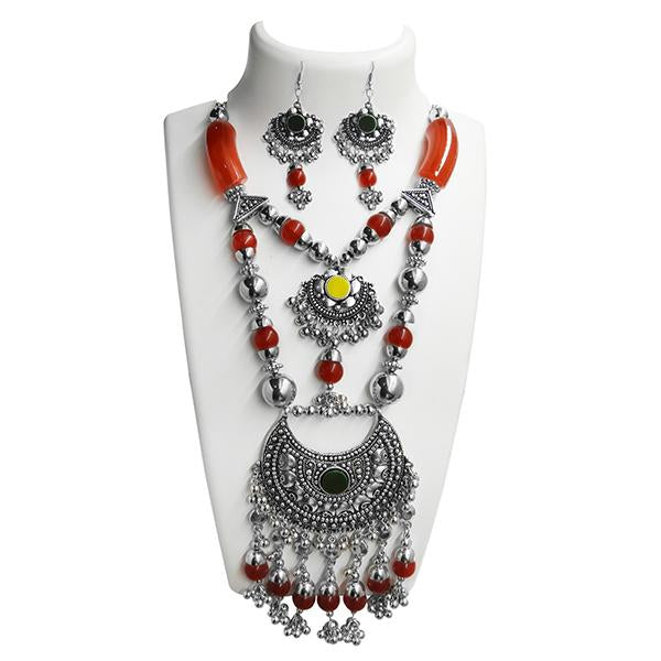 Jeweljunk Maroon Beads Navratri Special 2 Layer Necklace Set - 1110913