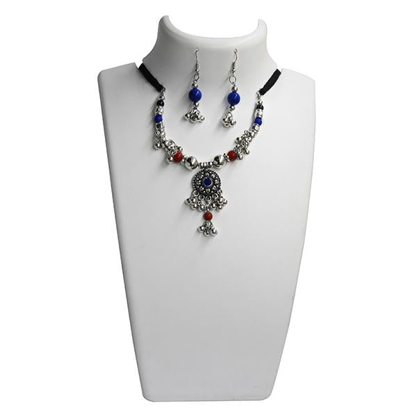 Jeweljunk Maroon And Blue Beads Navratri Special Necklace Set - 1110932