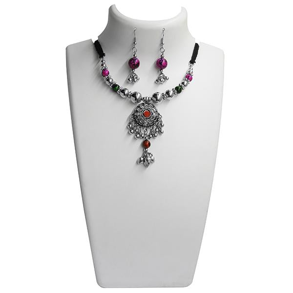 Jeweljunk Rhodium Plated Navratri Special Necklace Set - 1110962