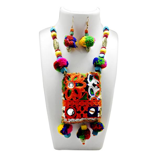 Jeweljunk Multicolour Beads Navratri Special Thread Necklace Set - 1110977