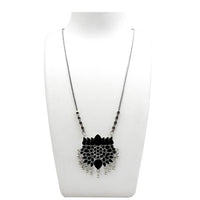 Jeweljunk Rhodium Plated Black Meenakari Lotus Design Necklace - 1110982