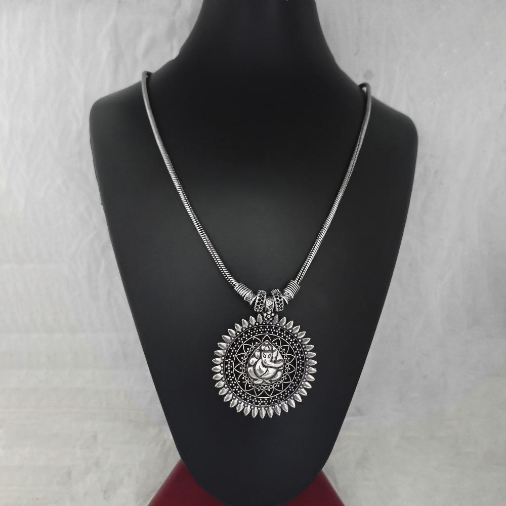 Jeweljunk Ganesha Oxidised Plated Necklace   - 1111029