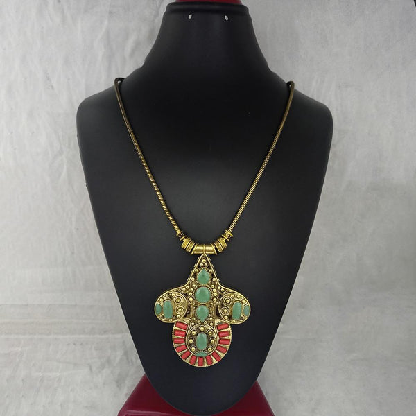 Urthn Antique Gold Plated Pota Stone Necklace  - 1111031