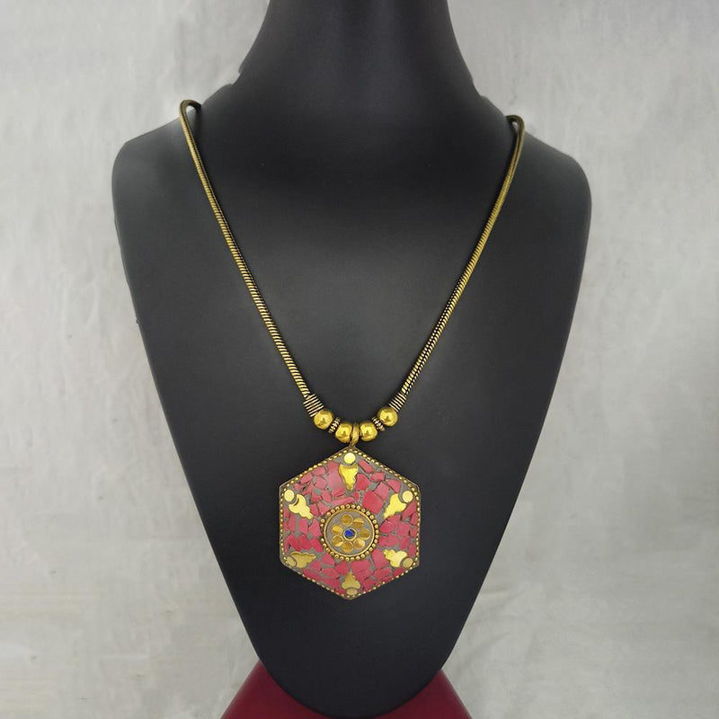 Jeweljunk Antique Gold Plated Handmade Rock Chip Necklace  - 1111035A