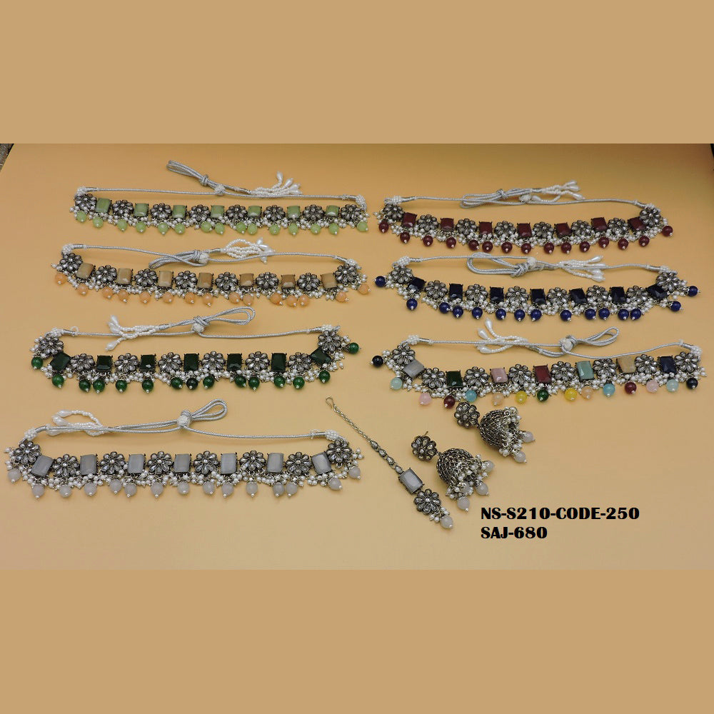 Soni Art Jewellery Oxidised Plated Crystal Stone Choker Necklace Set