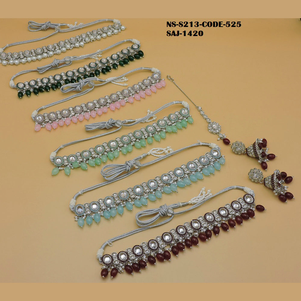 Soni Art Jewellery Silver Plated Crysytal Stone & Beads Choker Necklace Set