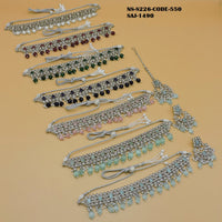 Soni Art Jewellery Silver Plated Pota Stone & Beads Choker Necklace Set