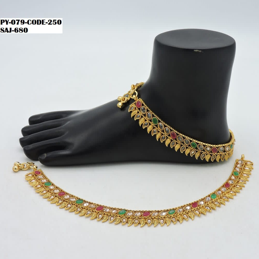 Soni Art Jewellery Gold Plated Crystal Stone Payal