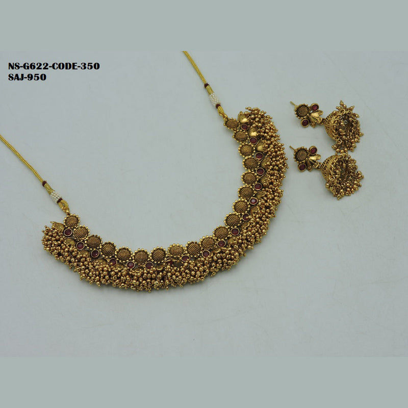 Soni Art Jewellery Gold Plated Pota Stone Necklace Set
