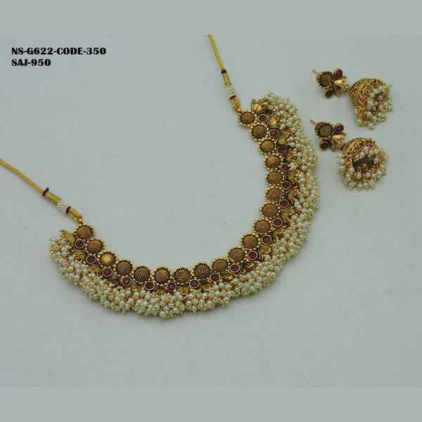 Soni Art Jewellery Gold Plated Pota Stone Necklace Set