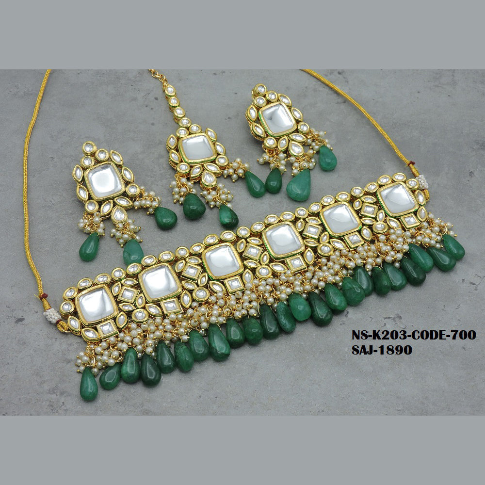 Soni Art Jewellery Gold Plated Kundan & Beads Choker Necklace Set