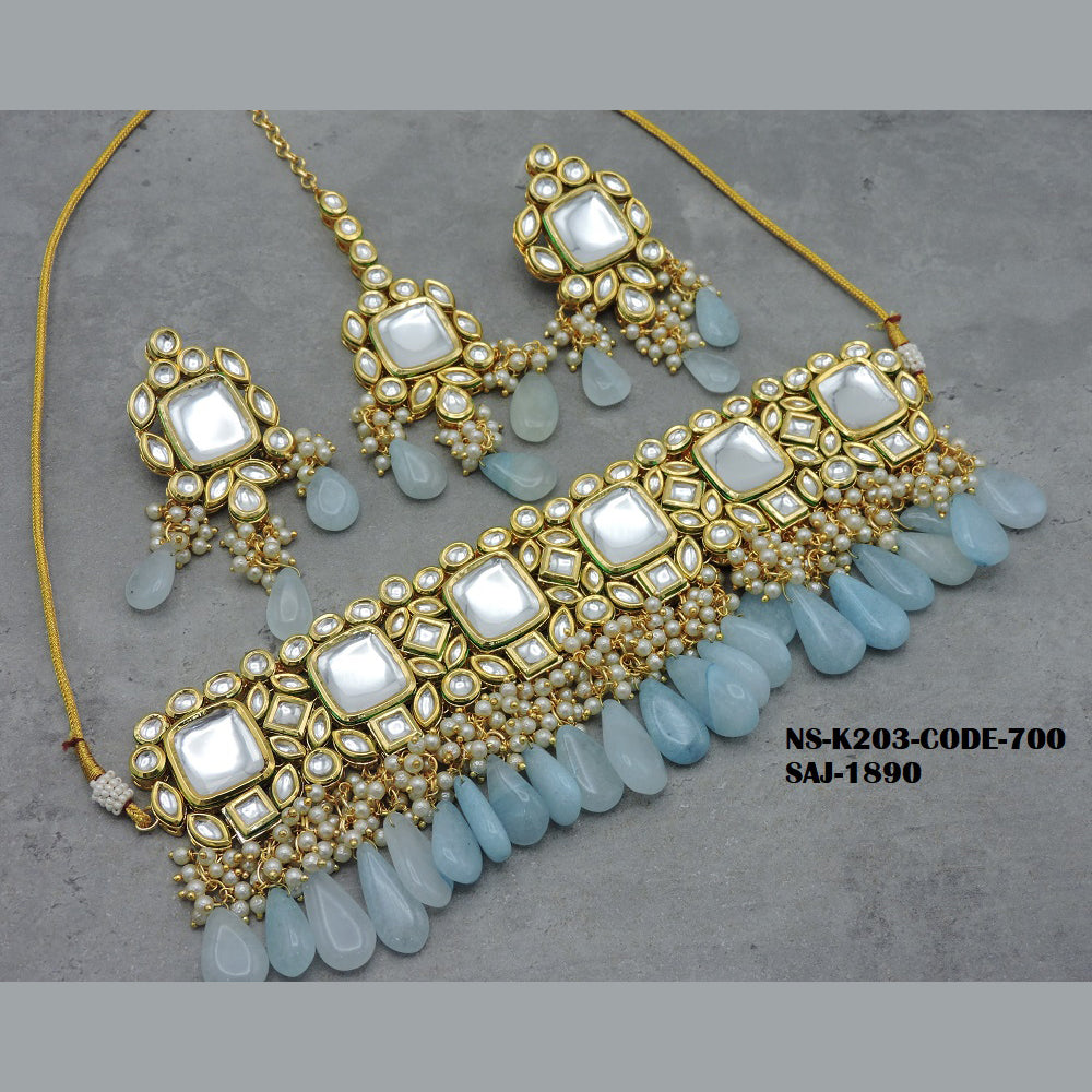 Soni Art Jewellery Gold Plated Kundan & Beads Choker Necklace Set