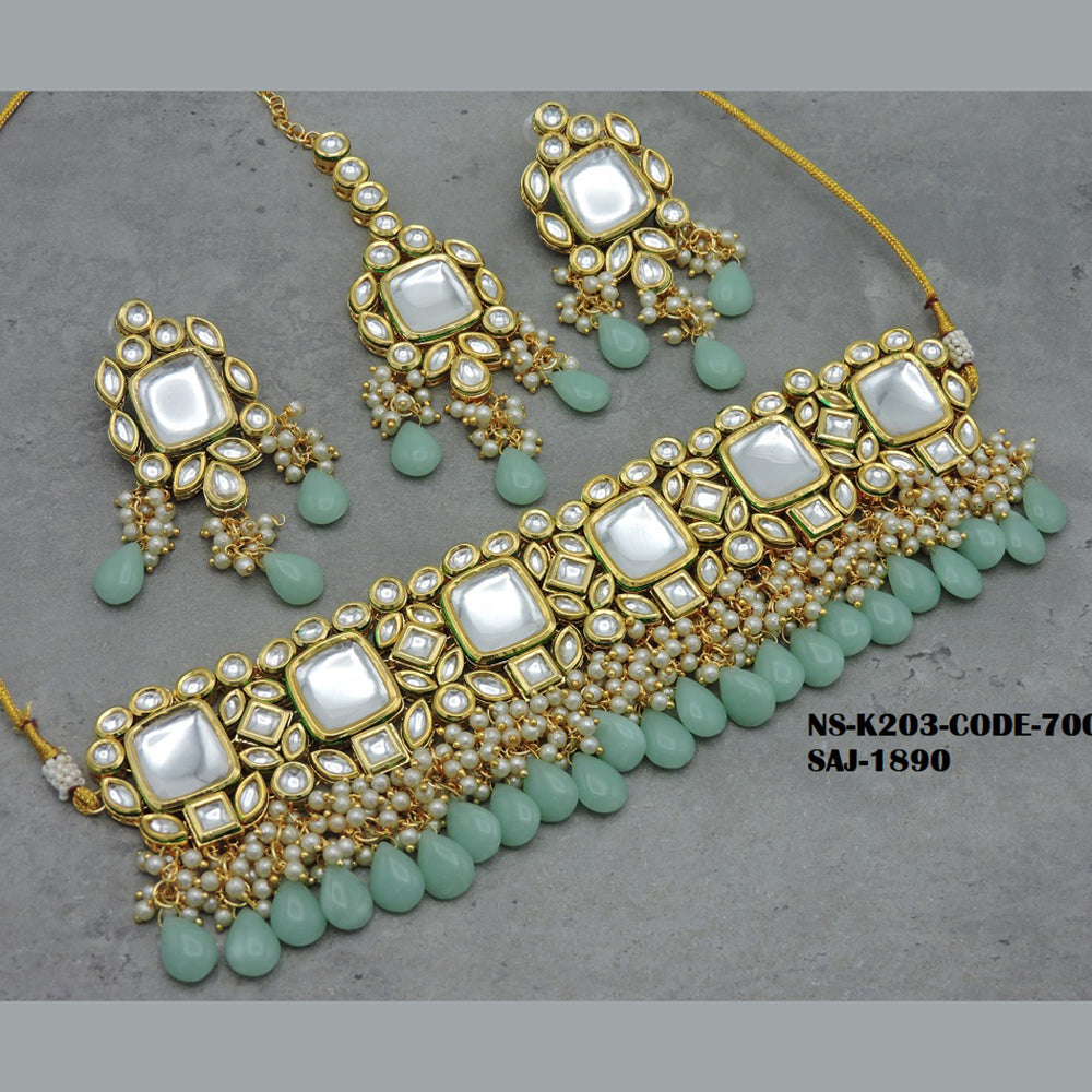 Soni Art Jewellery Gold Plated Kundan & Beads Choker Necklace Set