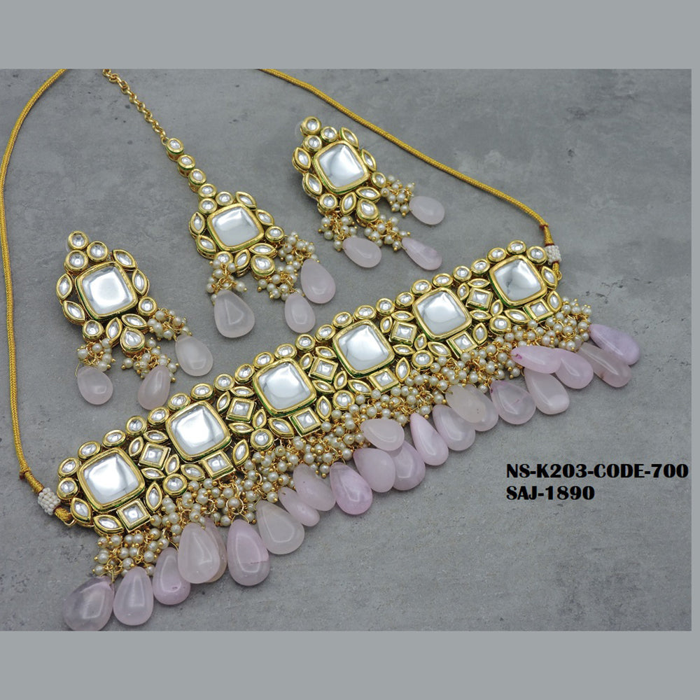 Soni Art Jewellery Gold Plated Kundan & Beads Choker Necklace Set